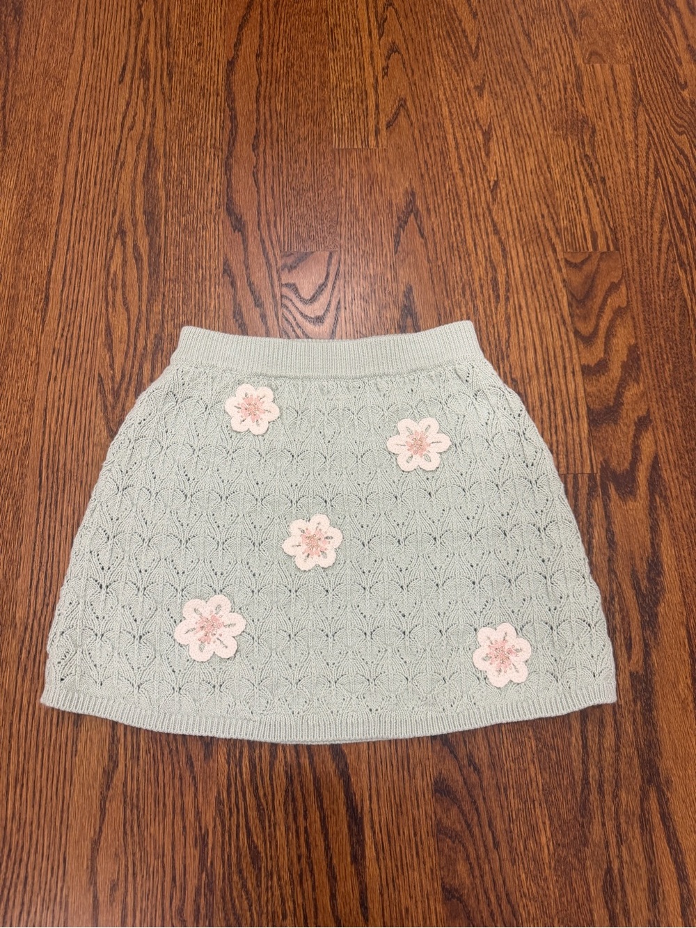 Zara Mint Knit Skirt with Pink Floral Appliqués